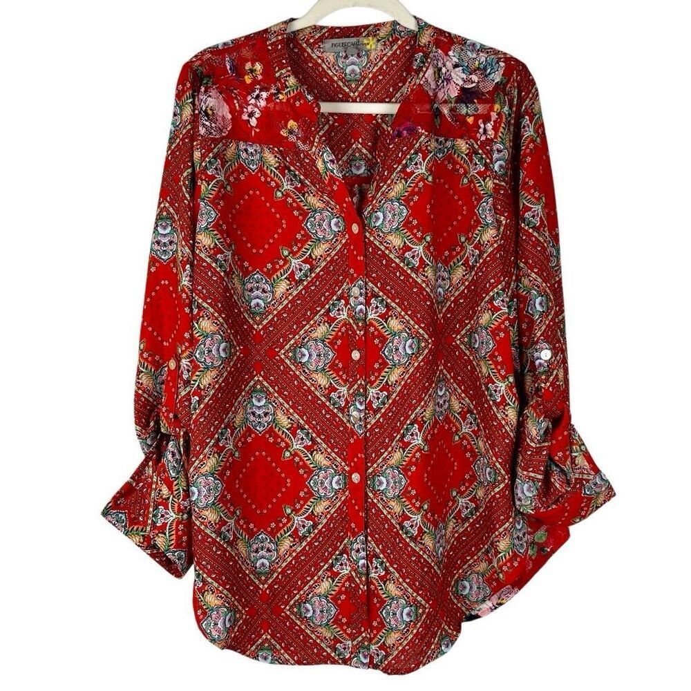 Figueroa & Flower Boho Medallion Patchwork Geometric Blouse XL